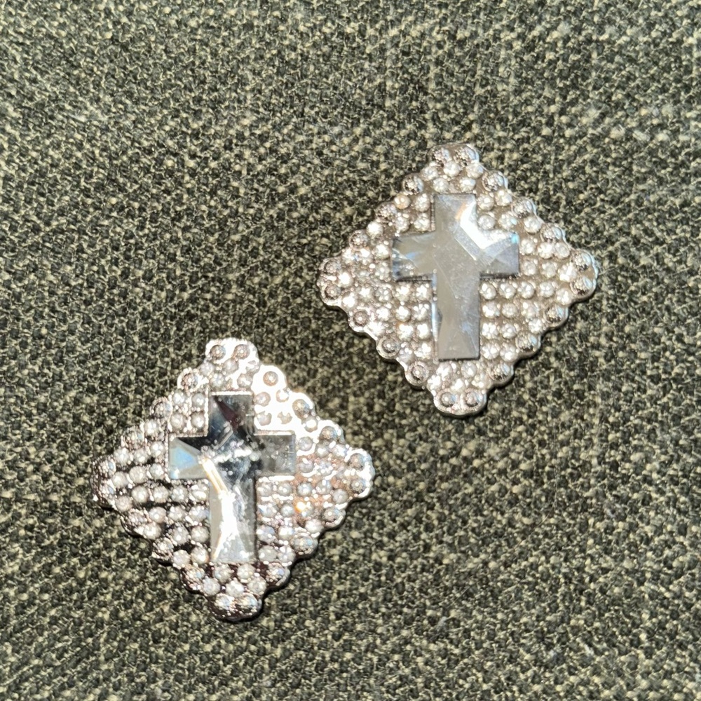 Cross Screw Back Concho Rhinestone - set Of 2 - Western, Belt, Bag, Saddle DIY